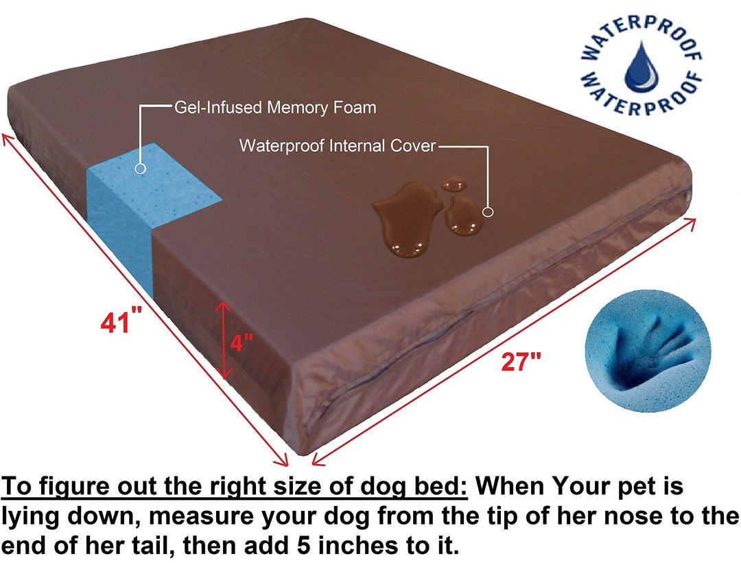 Dogbed4less Orthopedic Dog Bed with Memory Foam for Medium Large Pet, Waterproof Liner, Washable Microsuede Gray Cover, 41X27X4 Inch (Fit 42X28 Crate)