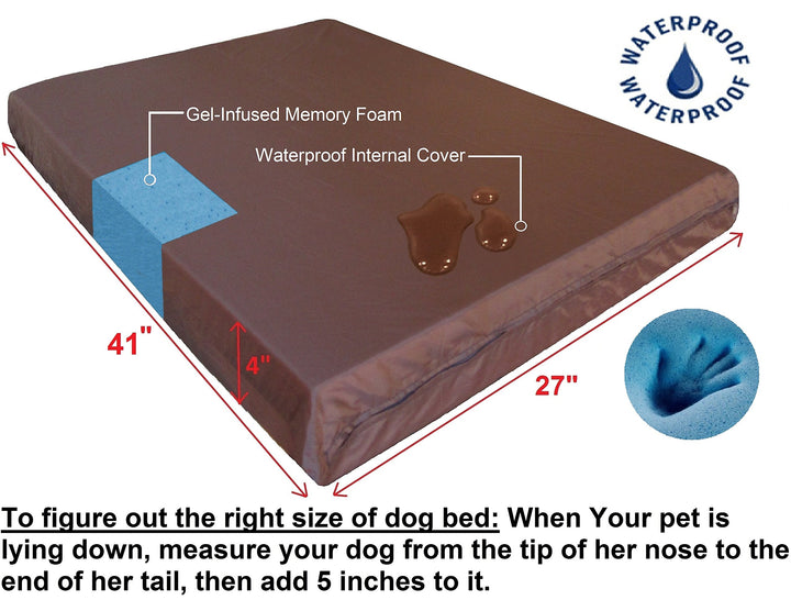 Dogbed4less Orthopedic Dog Bed with Memory Foam for Medium Large Pet, Waterproof Liner, Washable Microsuede Gray Cover, 41X27X4 Inch (Fit 42X28 Crate)
