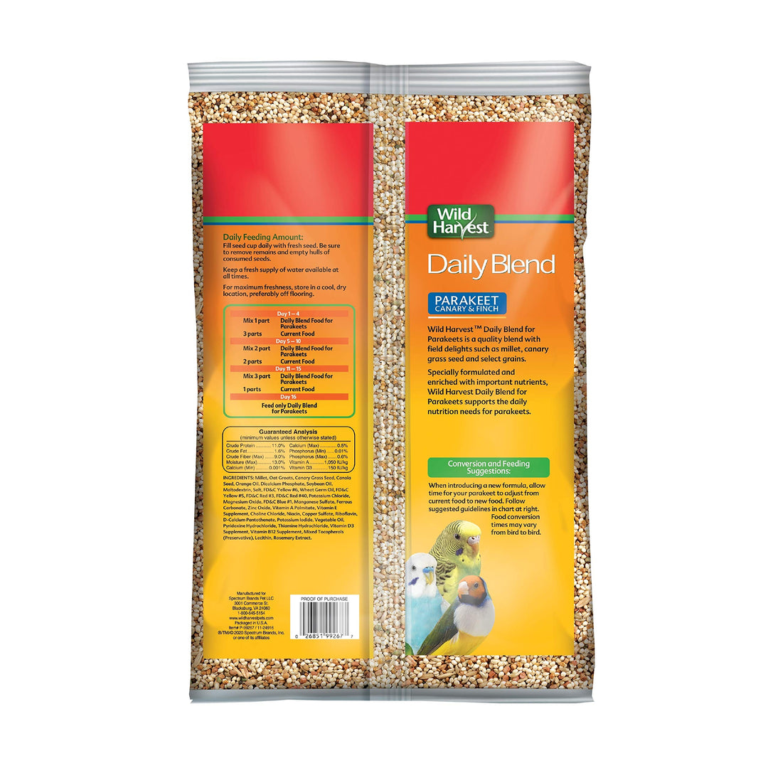 Wild Harvest Daily Blend Bird Food For Parakeet, Canary &amp; Finch,10 lbs
