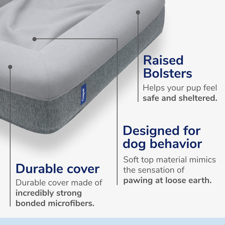 Casper Dog Bed, Plush Memory Foam, Small, Gray, 26.0"L x 19.0"W x 6.0"Th