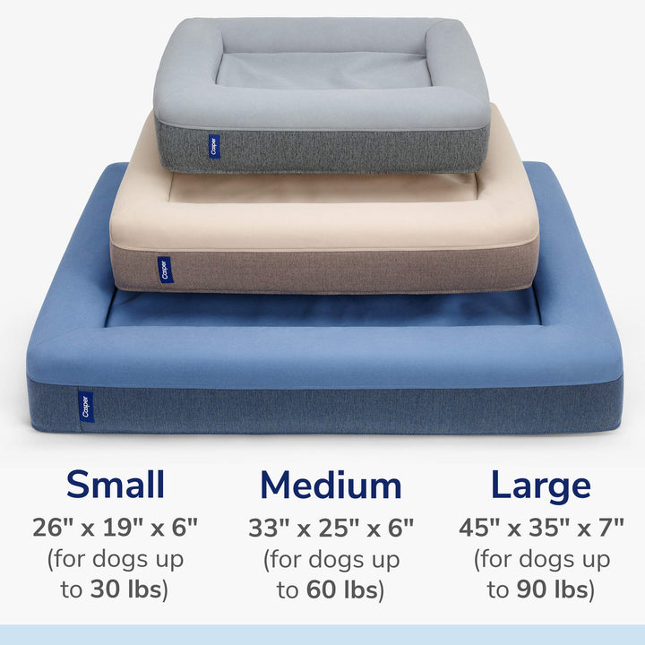 Casper Dog Bed, Plush Memory Foam, Small, Gray, 26.0"L x 19.0"W x 6.0"Th