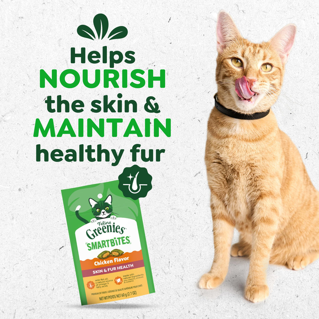 Greenies Feline Smartbites Skin &amp; Fur Health Cat Treats, Chicken, 2.1 oz