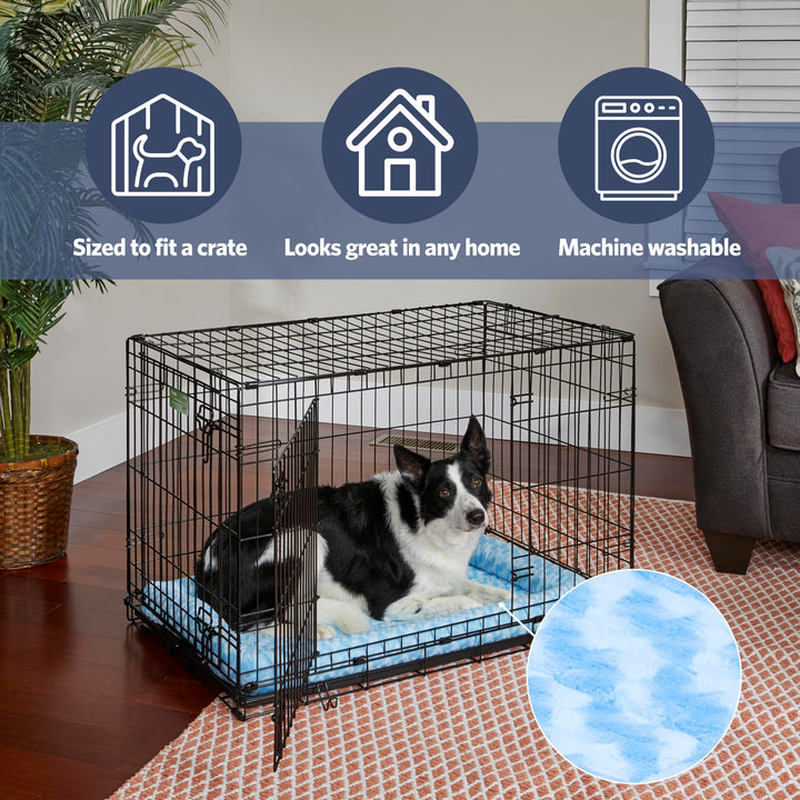 MidWest Homes for Pets QuietTime Fashion Dog Bed - Blue Faux Fur Bolster, Ultra-Soft and Machine Washable, Fits 24-Inch Crates and Carriers, for Small Breed Dogs