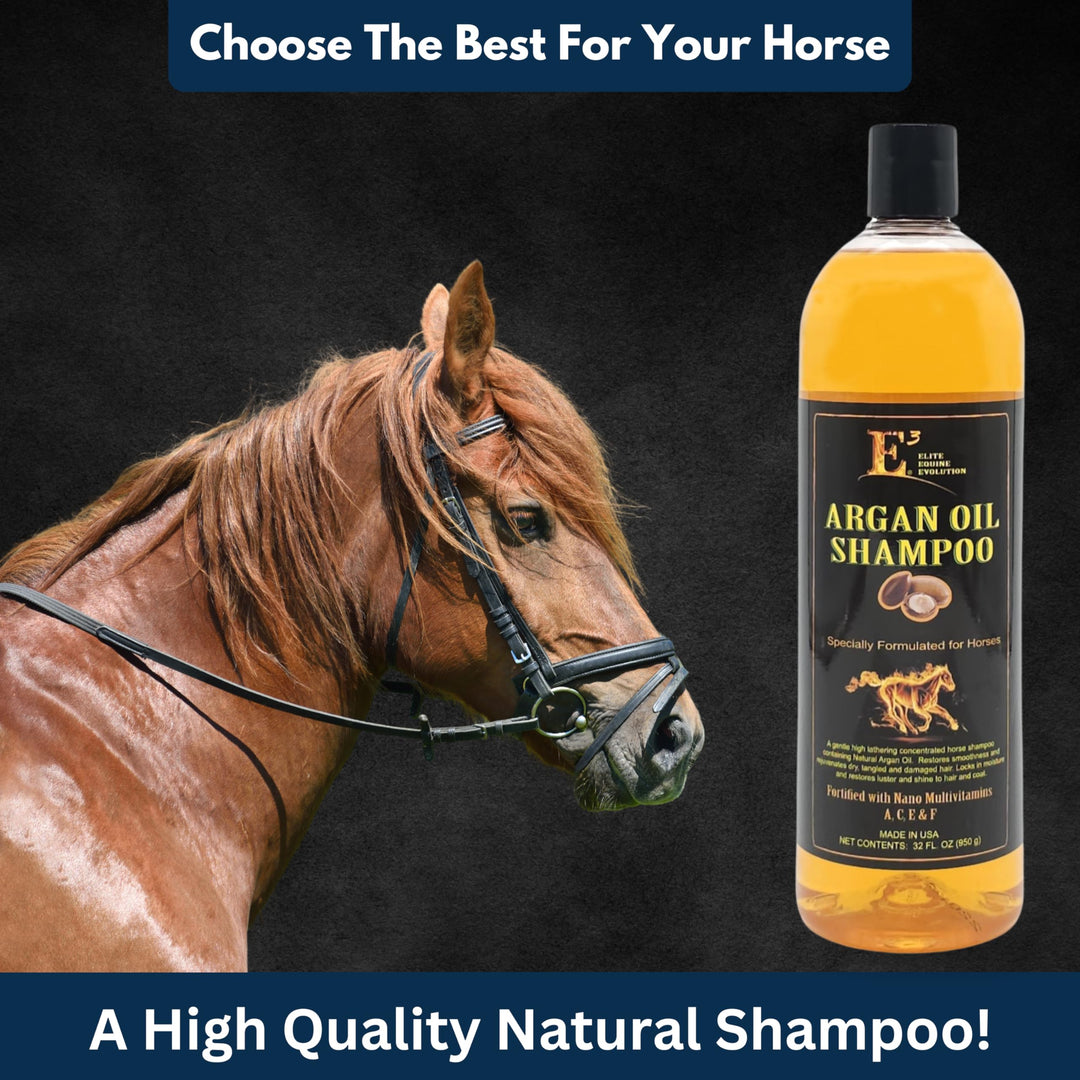 E3 Argan Oil Shampoo - Luxurious Pet Grooming Solution for Nourished &amp; Rejuvenated Coat - Enriched with Hydrating Argan Oil for Lustrous Shine - Ideal for Horses - Deep Conditioning, Brown