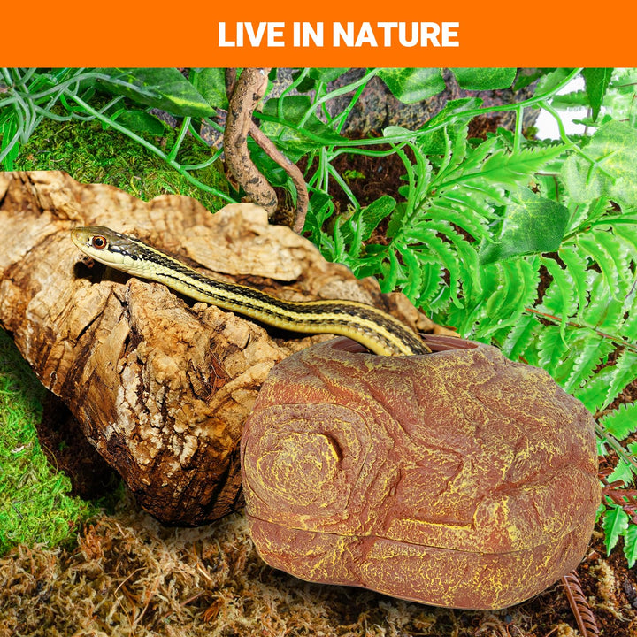 REPTI ZOO Gecko Hide Cave, 2 in 1 Snake Reptile Hideout for Hide &amp; Rest &amp; Breed &amp; Feeding, Reptile &amp; Amphibian Habitat Decor for Corn Snake, Small Snake, Ball Python, Crested Gecko, Leopard Gecko