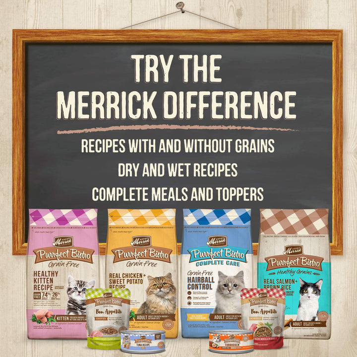Merrick Purrfect Bistro Premium Grain Free Natural Dry Cat Food For Young Cats, Healthy Kitten Food Recipe - 7 lb. Bag