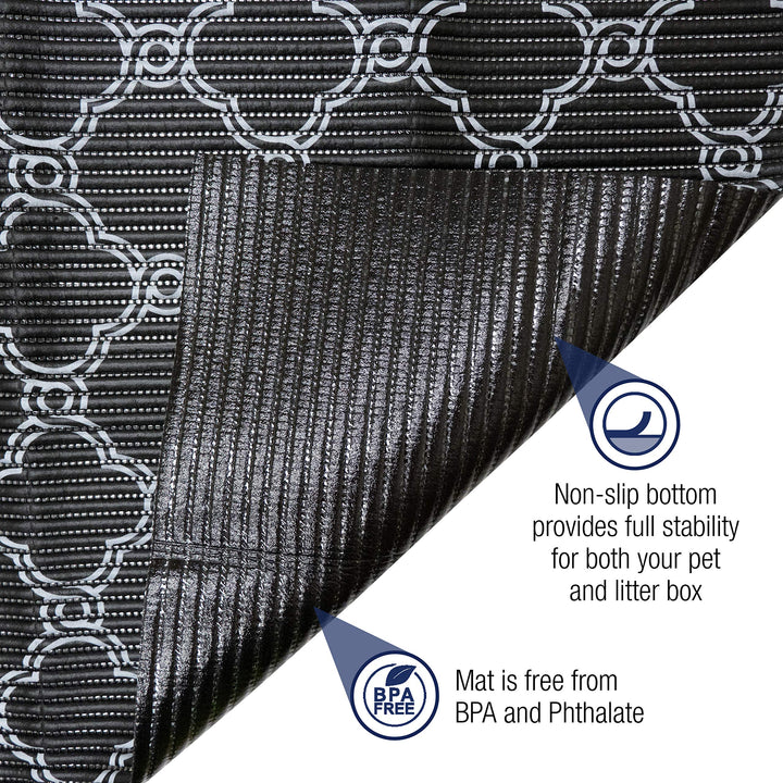 Fresh Kitty Durable XL Jumbo Foam Litter Box Mat – No Phthalate, Water Resistant, Traps Litter from Box, Scatter Control, Easy Clean Mats – Black &amp; White 40"x 25", Black/White Quatrefoil (9036)