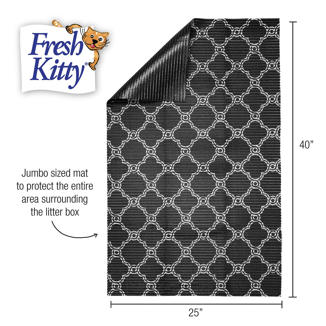 Fresh Kitty Durable XL Jumbo Foam Litter Box Mat – No Phthalate, Water Resistant, Traps Litter from Box, Scatter Control, Easy Clean Mats – Black &amp; White 40"x 25", Black/White Quatrefoil (9036)