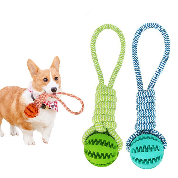 Durable Rubber Ball Chew Toy with Cotton Rope-