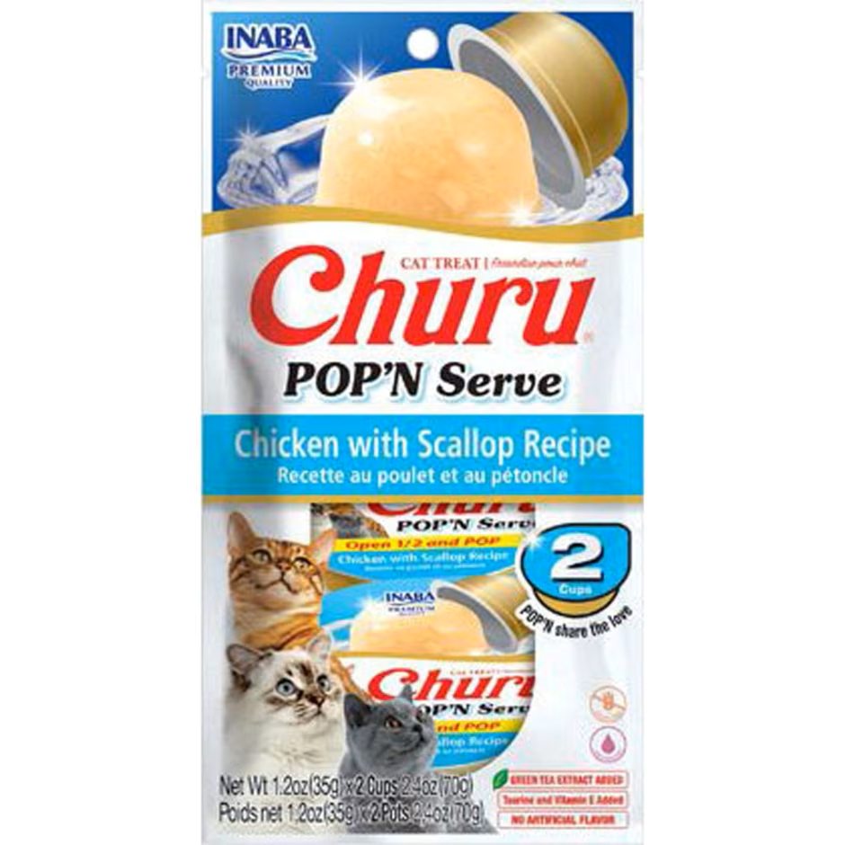 Inaba Churu Pop'N Serve Cat Treat Chicken With Scallop 2.46oz. (Case of 4)