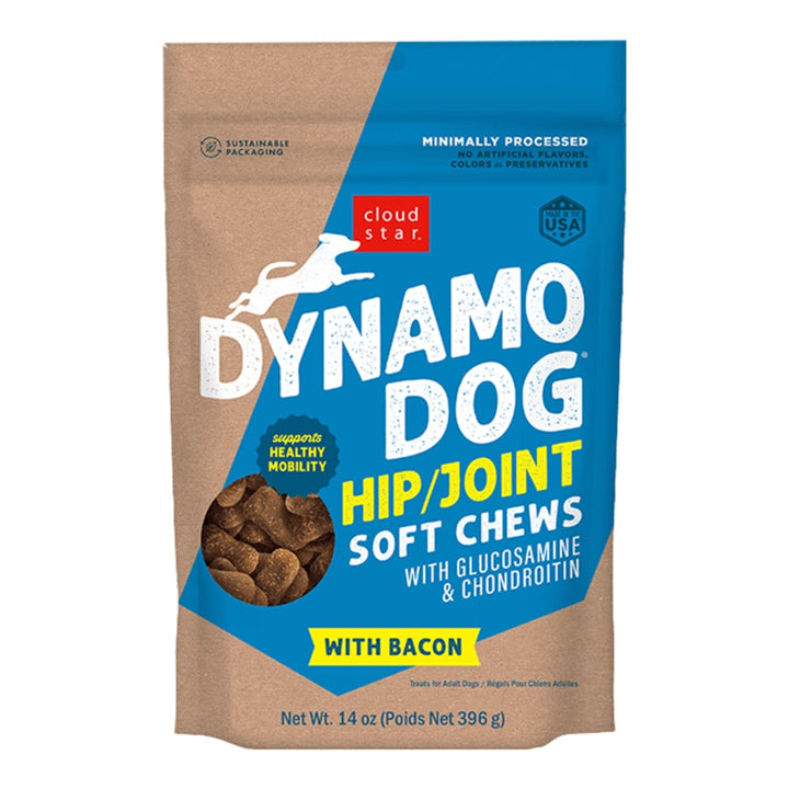 Cloud Star Dynamo Dog Hip and Joint Soft Chews Bacon and Cheese Formula Dog Treats; 14oz. Bag