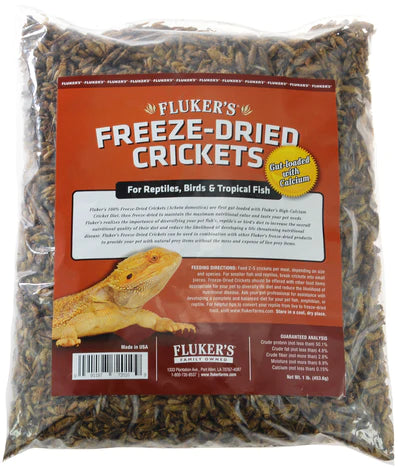 Flukers Freeze-Dried Crickets Gut Loaded with Calcium for Reptiles, Birds and Tropical Fish-1 lb-