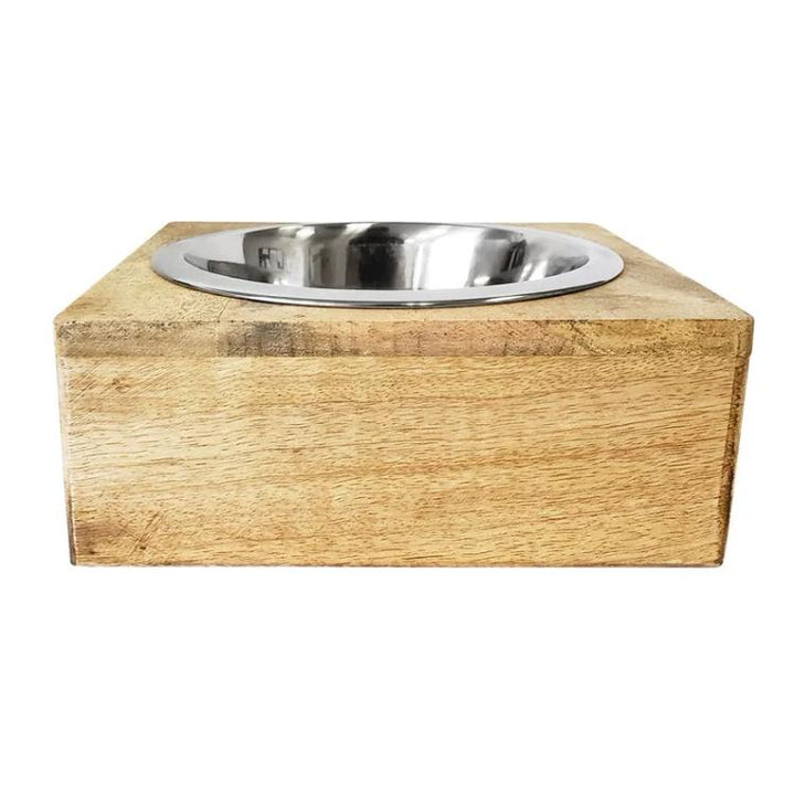 Stainless Steel Dog Bowl with Square Mango Wood Holder - SWB 320M