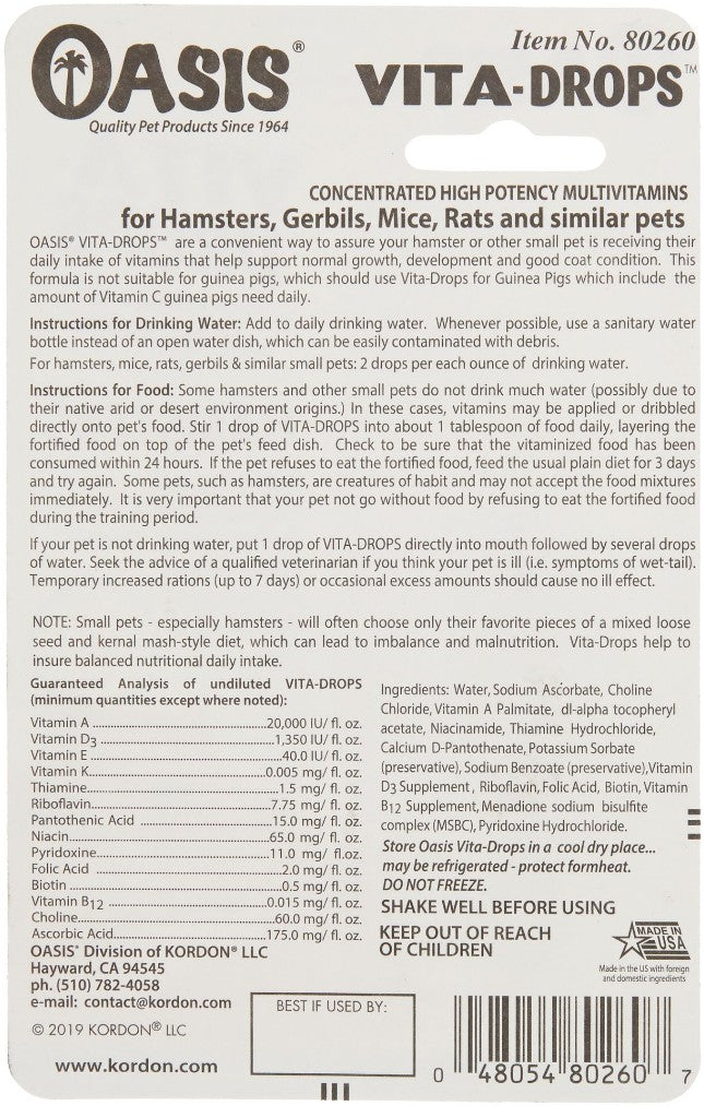 Oasis Vita-Drops High Potency Hamster Daily Multivitamins - 2 oz.