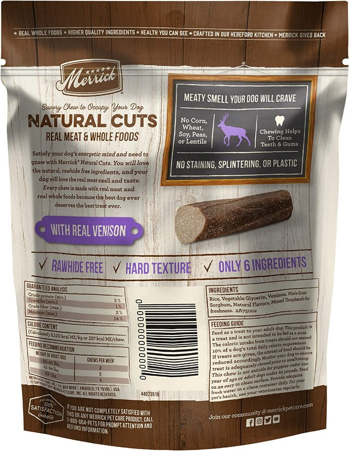 Merrick Natural Cut Venison Chew Treats Medium - 4 count-