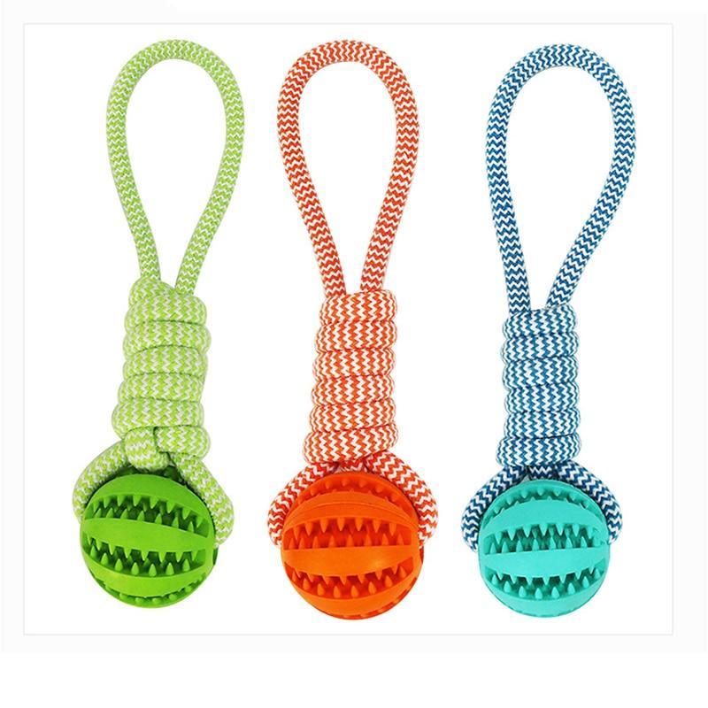 Durable Rubber Ball Chew Toy with Cotton Rope-