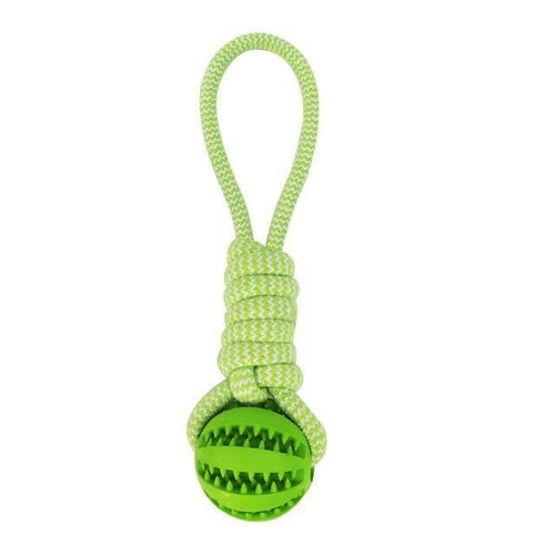 Durable Rubber Ball Chew Toy with Cotton Rope-Green-
