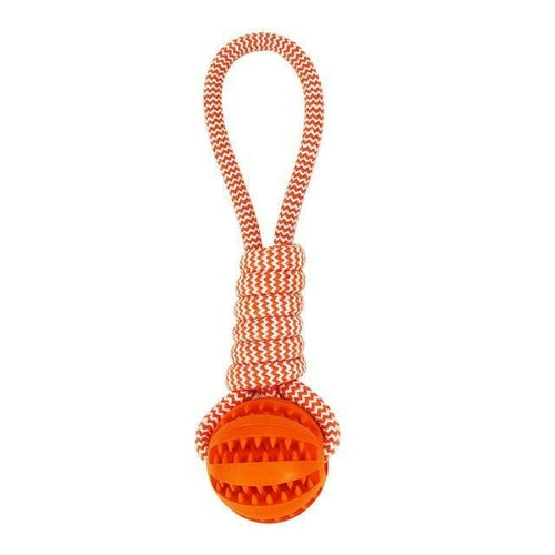 Durable Rubber Ball Chew Toy with Cotton Rope-Orange-