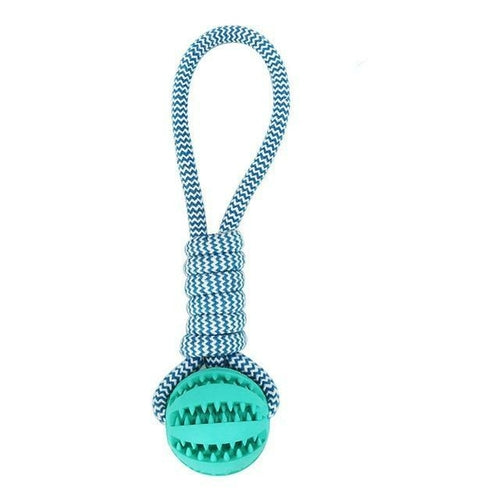 Durable Rubber Ball Chew Toy with Cotton Rope-Blue-