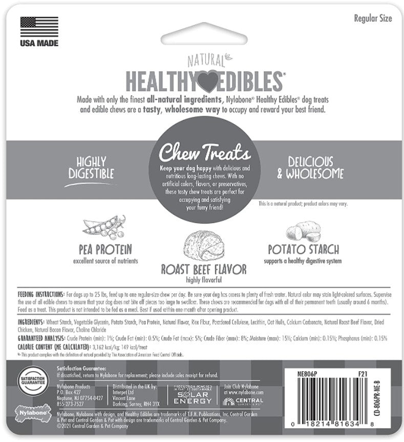 Nylabone Natural Healthy Edibles Chew Dog Treats Roast Beef Regular - 3 count