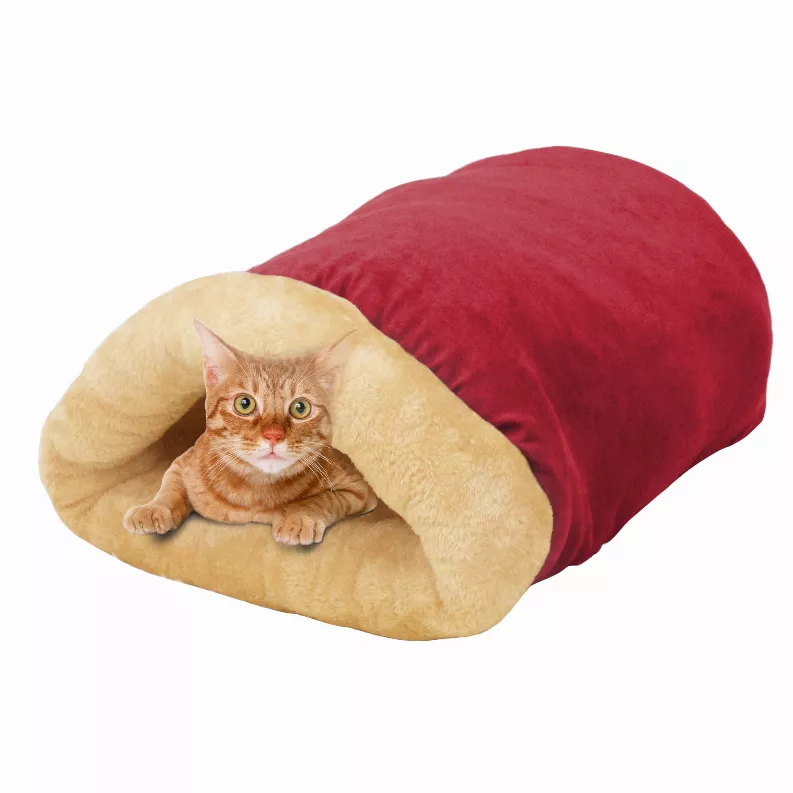GOOPAWS 4 in 1 Self Warming Burrow Cat Bed, Pet Hideway Sleeping Cuddle Cave 1.21 lb-